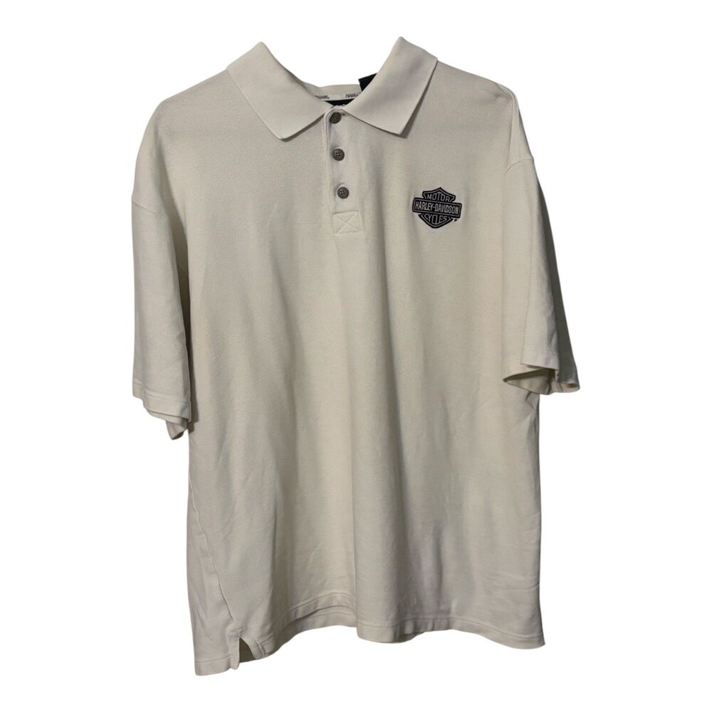 Harley-Davidson Mens Polo Shirt Large White Embroidered Logo 100% Cotton